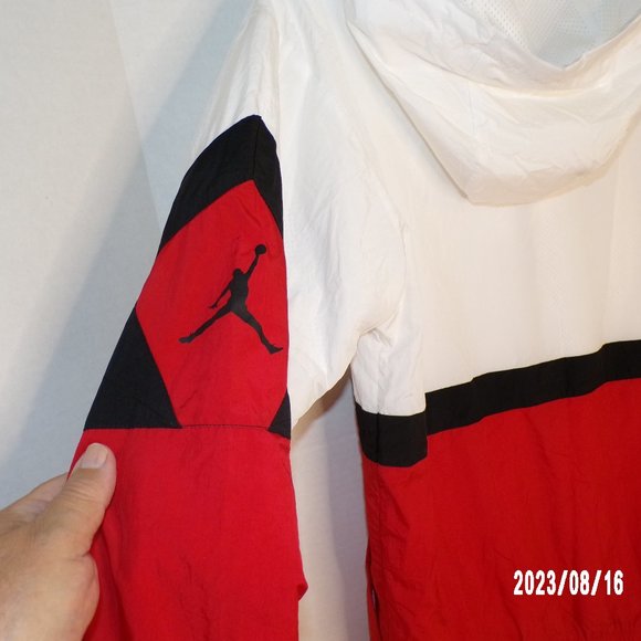 UNISEX AIR JORDAN RED, WHITE AND BLACK HOODED FULL ZIPPERED WINDBREAKER JACKET - Picture 8 of 11